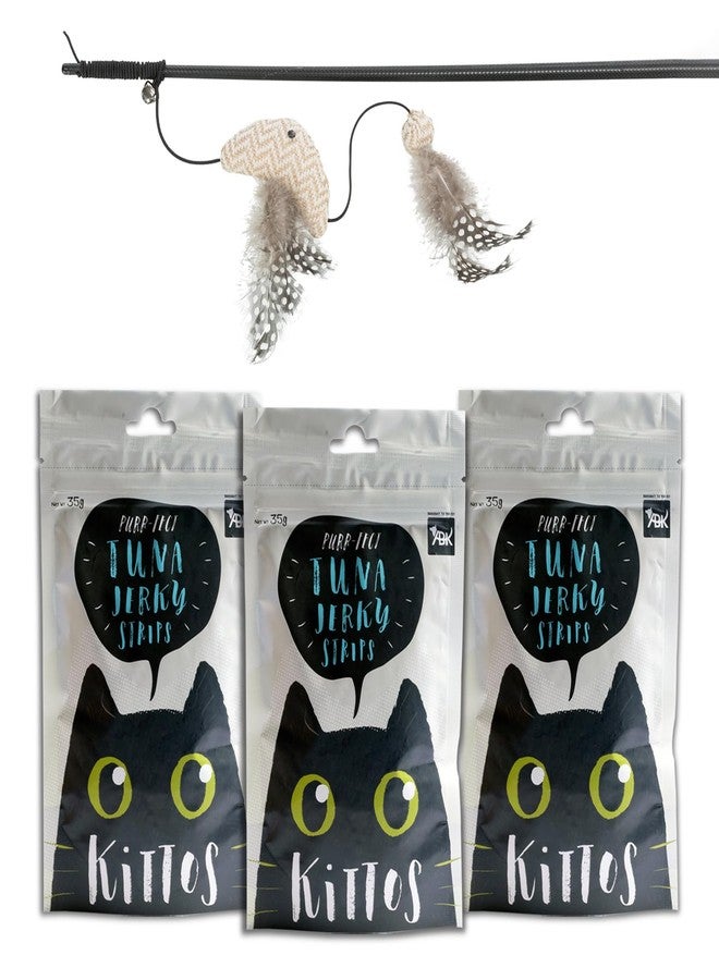 Trixie Combo of Trixie Playing Rod with Fish Toy for Cats - 65 cm and 3 Pack of Kittos Tuna Jerky Strips Treats, 35 g - Image 1